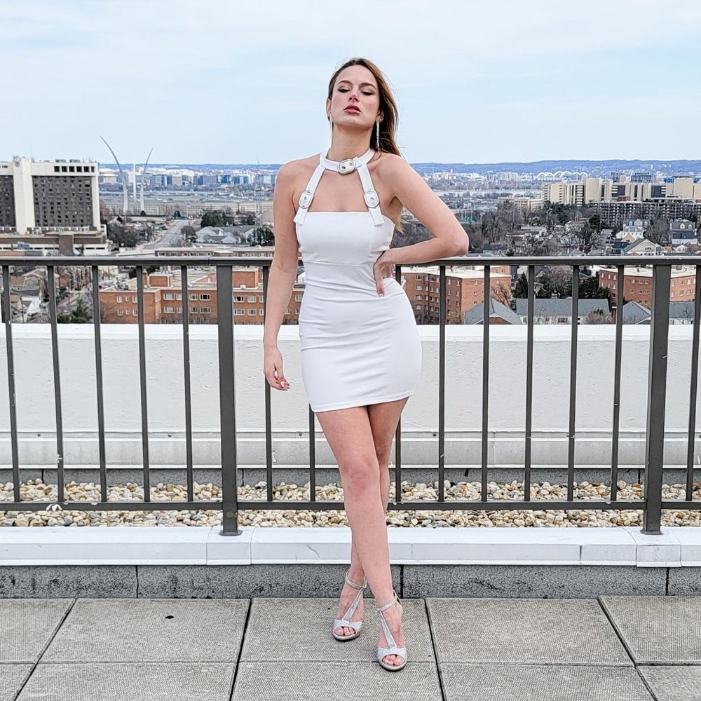 White Halter Bodycon Mini Dress Small Club Party Sexy Choker Strap